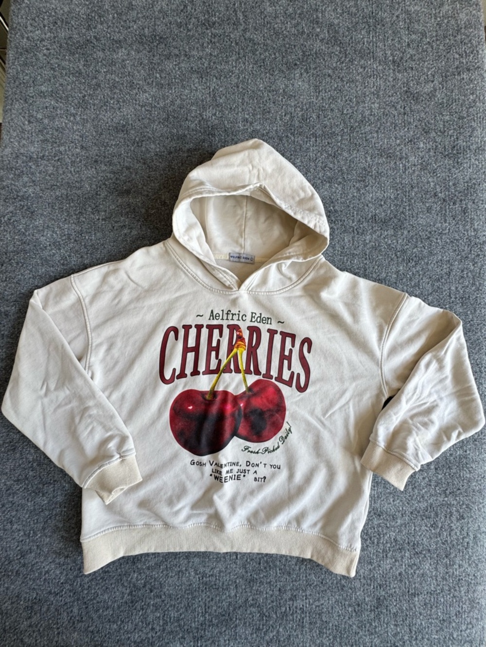 Aelfric Eden Cherries Graphic Oversize Hoodie Sweatshirt Off White Size Large